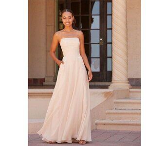 Neutral Strapless Chiffon Gown Size: 12, Style 22156